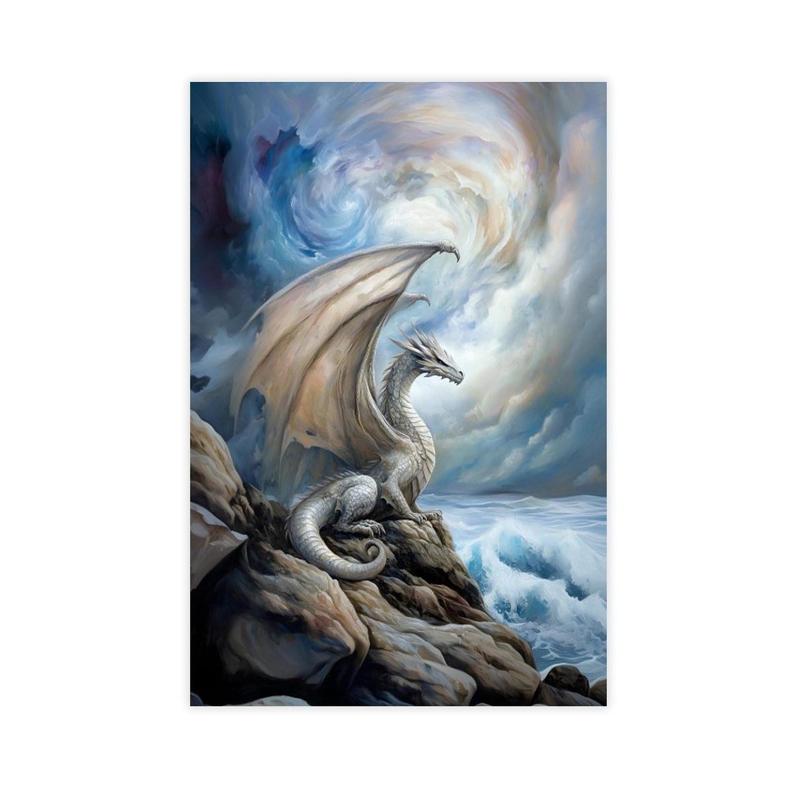 Bareronor White Dragon Fantasy Poster Canvas Poster Bedroom Decor Landscape Office Room Decor Gift 24" L X 36" W