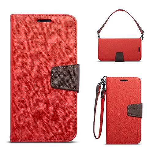 QIHANG Funda para teléfono móvil LG V30 / V35 ThinQ, funda de piel con tapa, tarjetero, correa de mano, funda protectora para LG V30 / V35 ThinQ Cover (rojo)