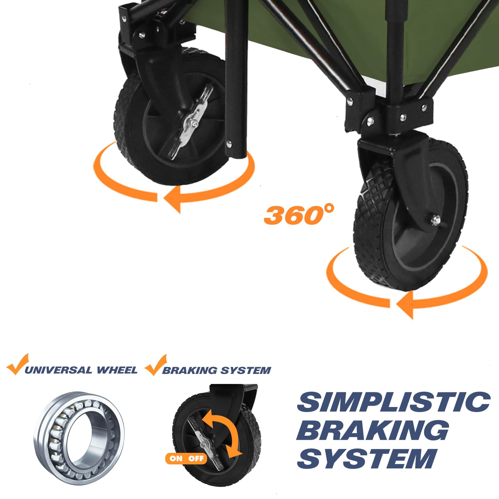 Chariot De Jardin Pliant - 176lbs Capacity, Roues Pivotantes, Freinage, Tissu Amovible
