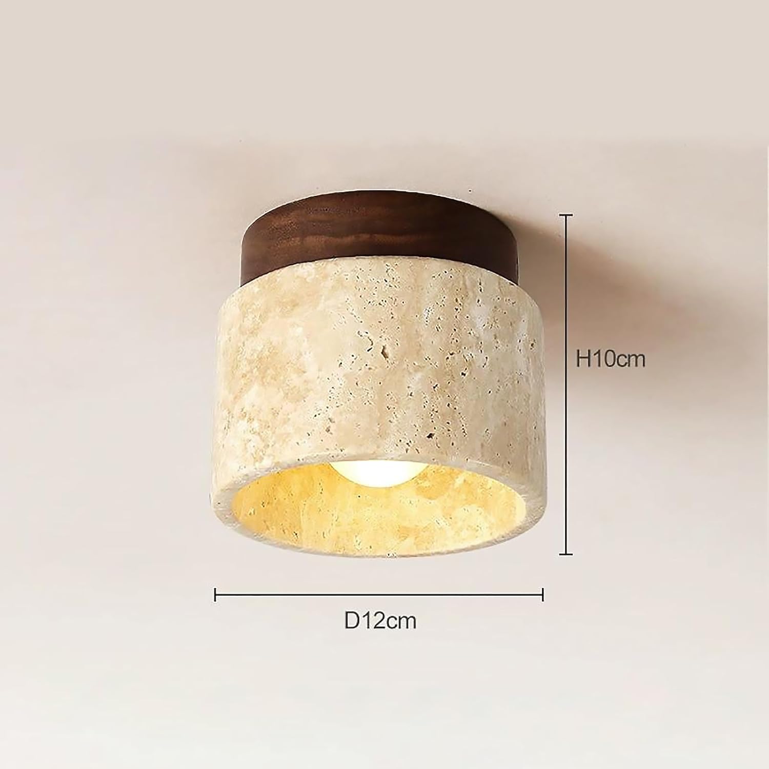 Nordic Mid Century Modern Yellow Travertine Semi Flush Mount Ceiling Light Vintage Farmhouse Close to Ceiling Lamp for Entry Porch Corridor Balcony Staircase Lighting Fixture (Walnut)