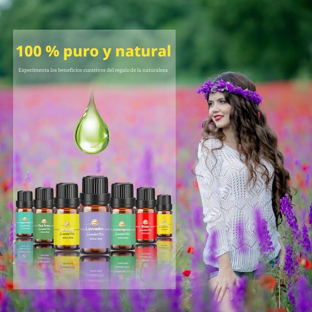 Set de Aceites Esenciales para Humidificador 18 x 10ml,óleo Essencial Lavanda Ylang-Ylang Árbol del Té Eucalipto Incienso Lemongrass Romero Naranja Menta Limón Bergamota Pomelo Manzanilla Rosa