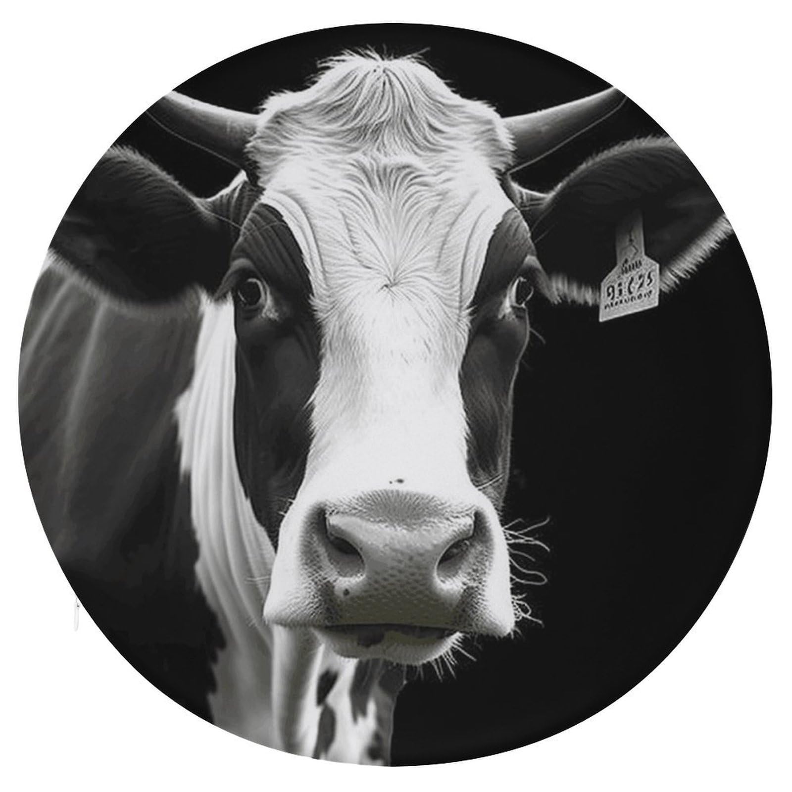 LZQPOEAS Animal Funny Cow Head Black White Round Chair Cushion 15 Inch, Detachable Memory Foam Seat Cushion,Circle Stool Cushion, Soft Round Chair Pad with Removable Cover