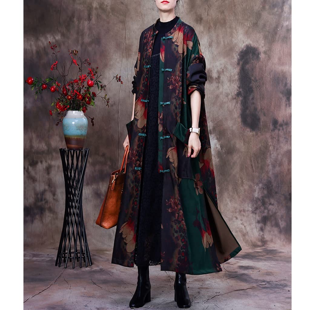 XIUXIADP National Wind Wind Printing Trench Clory Follow Castern Chinese Foreign Cardigan (Color : C, Size : One size)