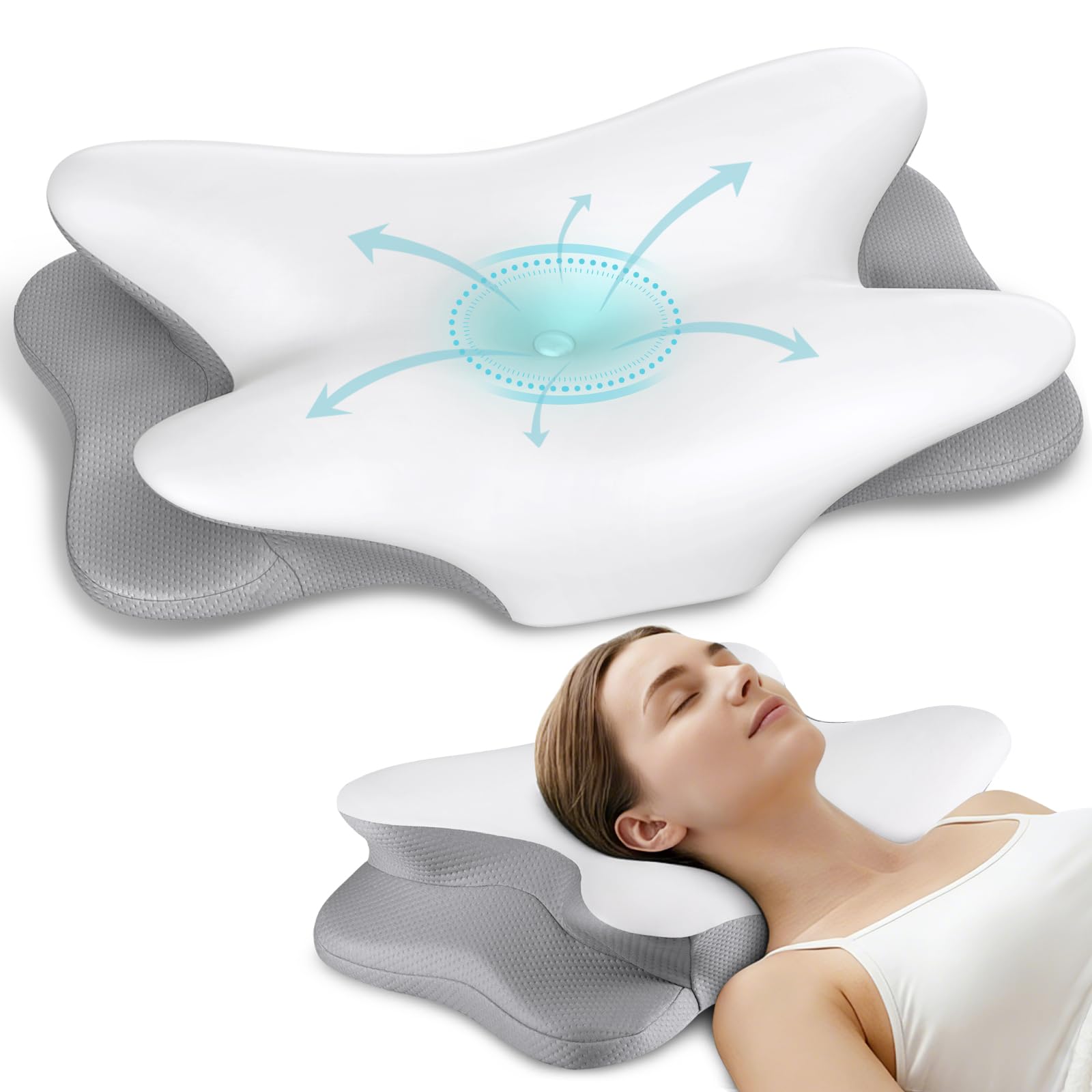 Photo 1 of Cervical Neck Pillow for Pain Relief - Ergonomic Side Sleeper Pillow for Neck Support, Contour Pillow for Bed Sleeping, Cooling Memory Foam Pillows Orthopedic Pillow for Back Stomach Sleepers