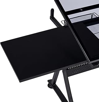 Yaheetech Drafting Table w/Stool Height Adjustable Multifunctional Art Craft Artists Desk Tilting Glass Tabletop Diamond Paintings Work Station w/2 Storage Drawers for Home Office