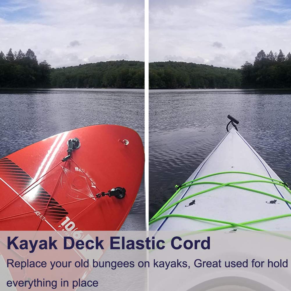 Huouo 1/4" Elastic Bungee Shock Cords, 25 Feet Marine Grade Kayak Heavy Stretch String Rope & Tie Down Trailer Straps for DIY Projects Green