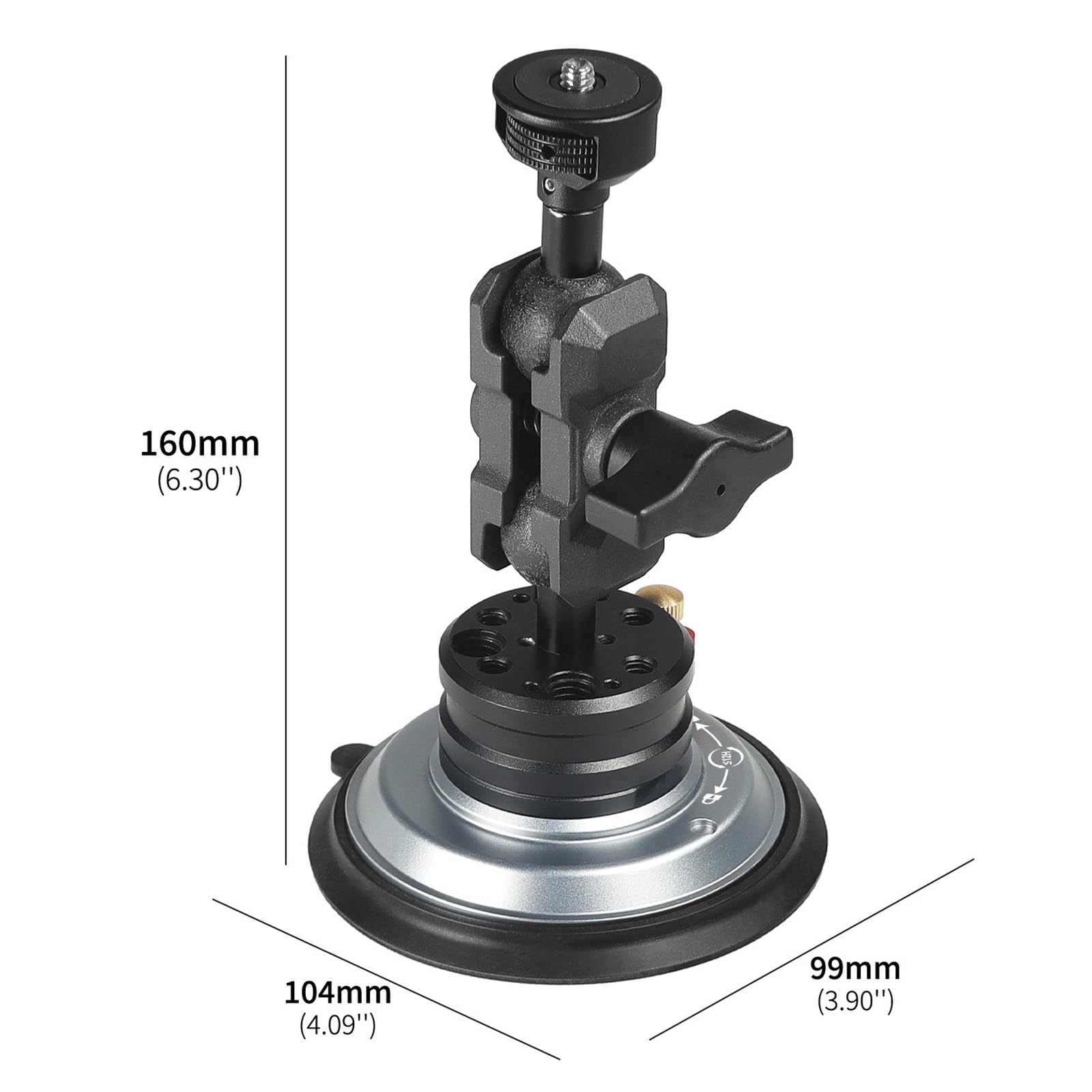 Soporte de cámara de coche ajustable de 360 grados con base de aleación y succión de vacío para soporte estable de video para cámaras de acción