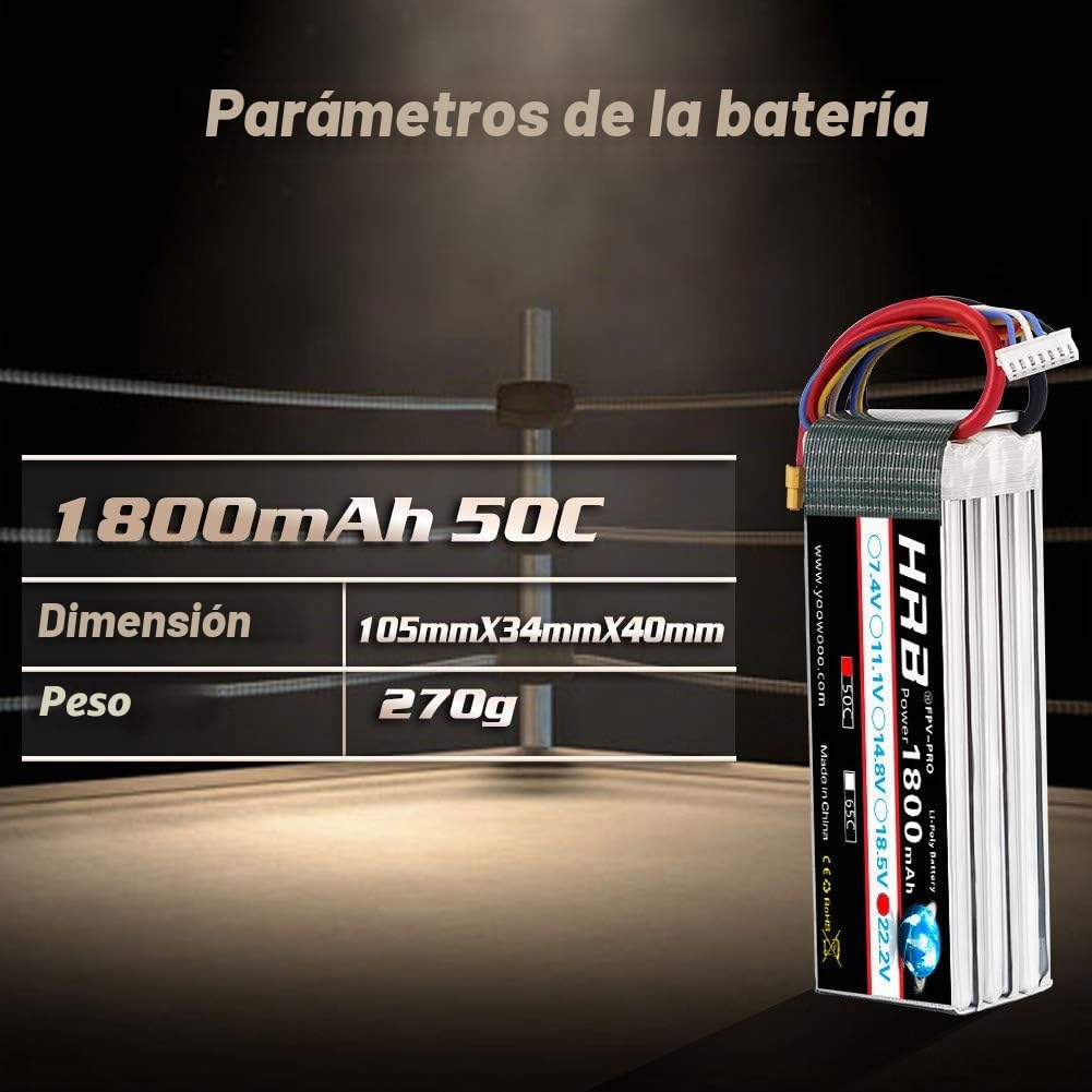 HRB 2pcs 1800mAh 6S 22.2V 50C Batería LiPo con XT60 a Deans T Conector para SAB380 Alinear 470 ALZRC Devil 380 480 RC Helicóptero Avión Automóviles Camiones Buggy Truggy Multicopter Drones
