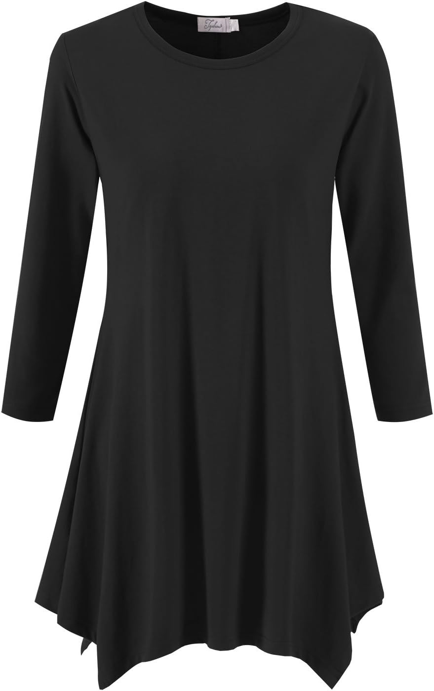 Women's Swing Tunic Tops 3/4 Sleeve Loose T-Shirt Dress