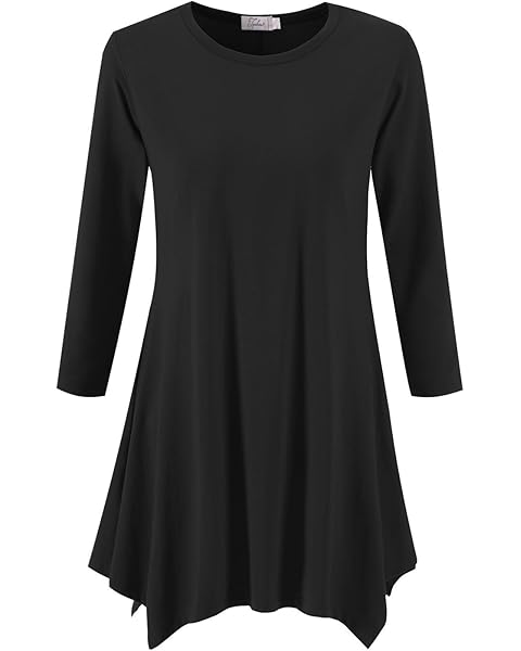 Topdress Women's Swing Tunic Tops 3/4 Sleeve Loose T-Shirt Dress