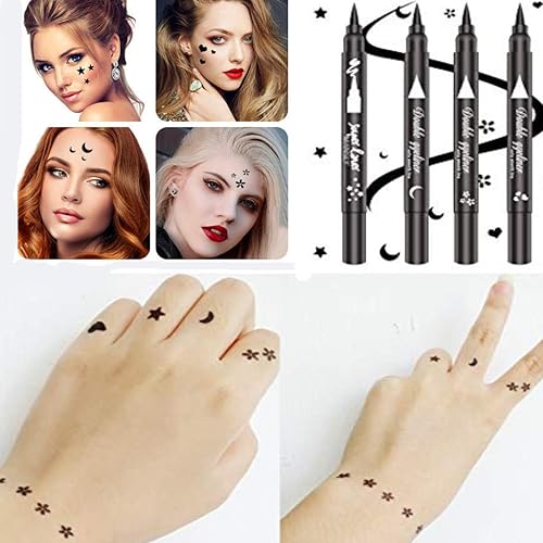 Miniatura 4 de Sello delineador de ojos de doble cabeza, impermeable y a prueba de manchas, 4 bolígrafos delineador de ojos. Sello de ojo de gato de ala perfecta,