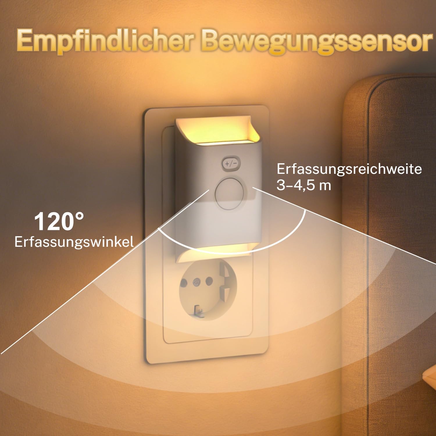 6x Nachtlicht Steckdose mit Bewegungsmelder Kinder LED Steckdosenlampe 0,7W