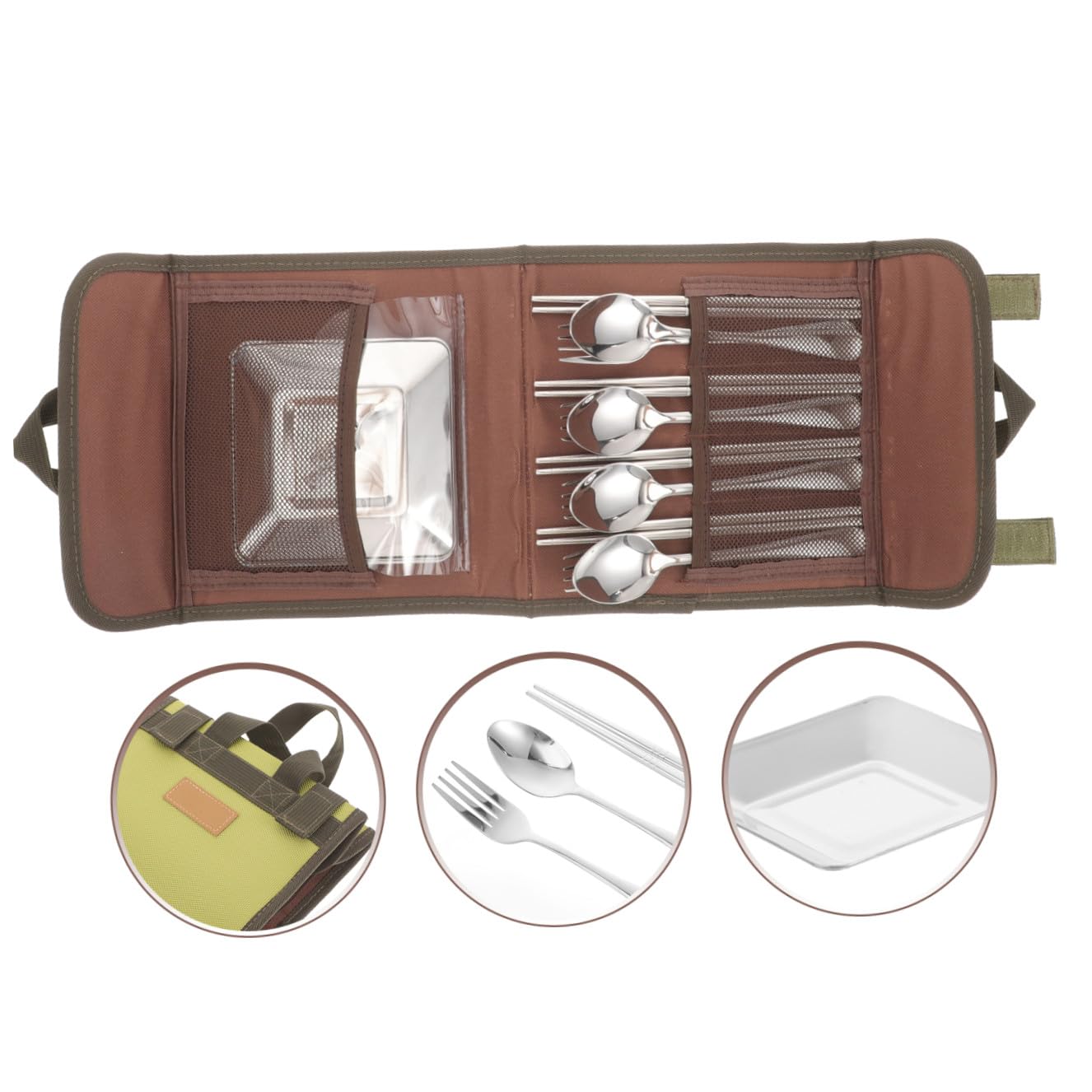 UKCOCO Set de Couverts D'extérieur Couverts de Camping en Acier Inoxydable Léger et Portable avec Paquet de Rangement pour Randonnée Camping et Voyages Couleur Aléatoire