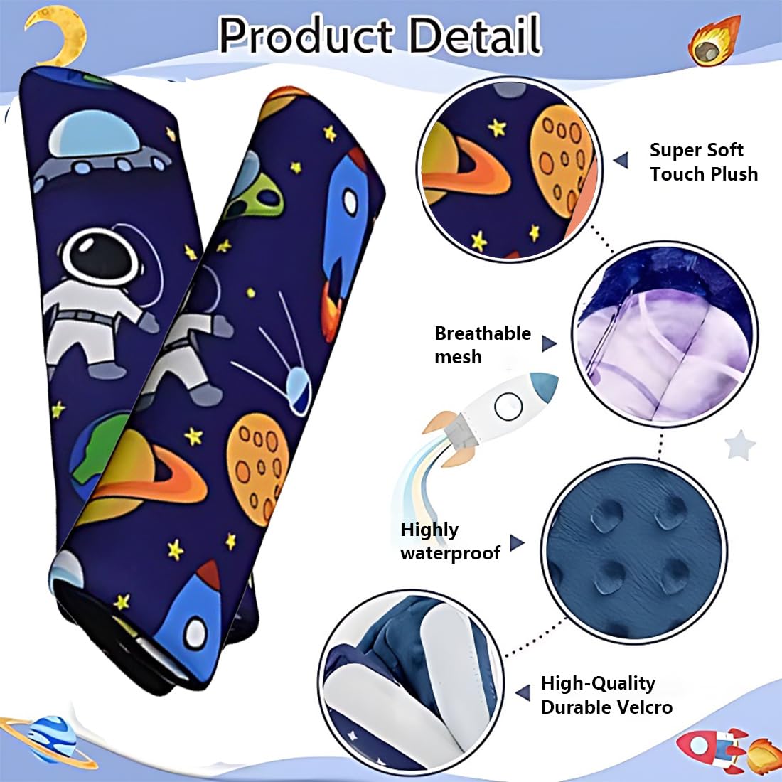 2 Piezas Protector Cinturon Coche Niños Lindo Espacio Almohadilla Cinturon Coche Transpirable Y Agradable A La Piel Funda Cinturon Coche Adecuado Para Todas Las Estaciones