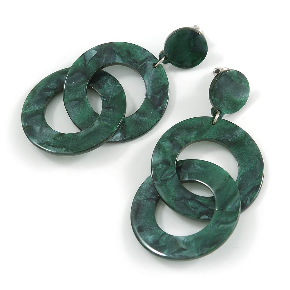 Pendientes de gota de acrílico verde oscuro de doble círculo/70 mm de largo, talla única, Plástico