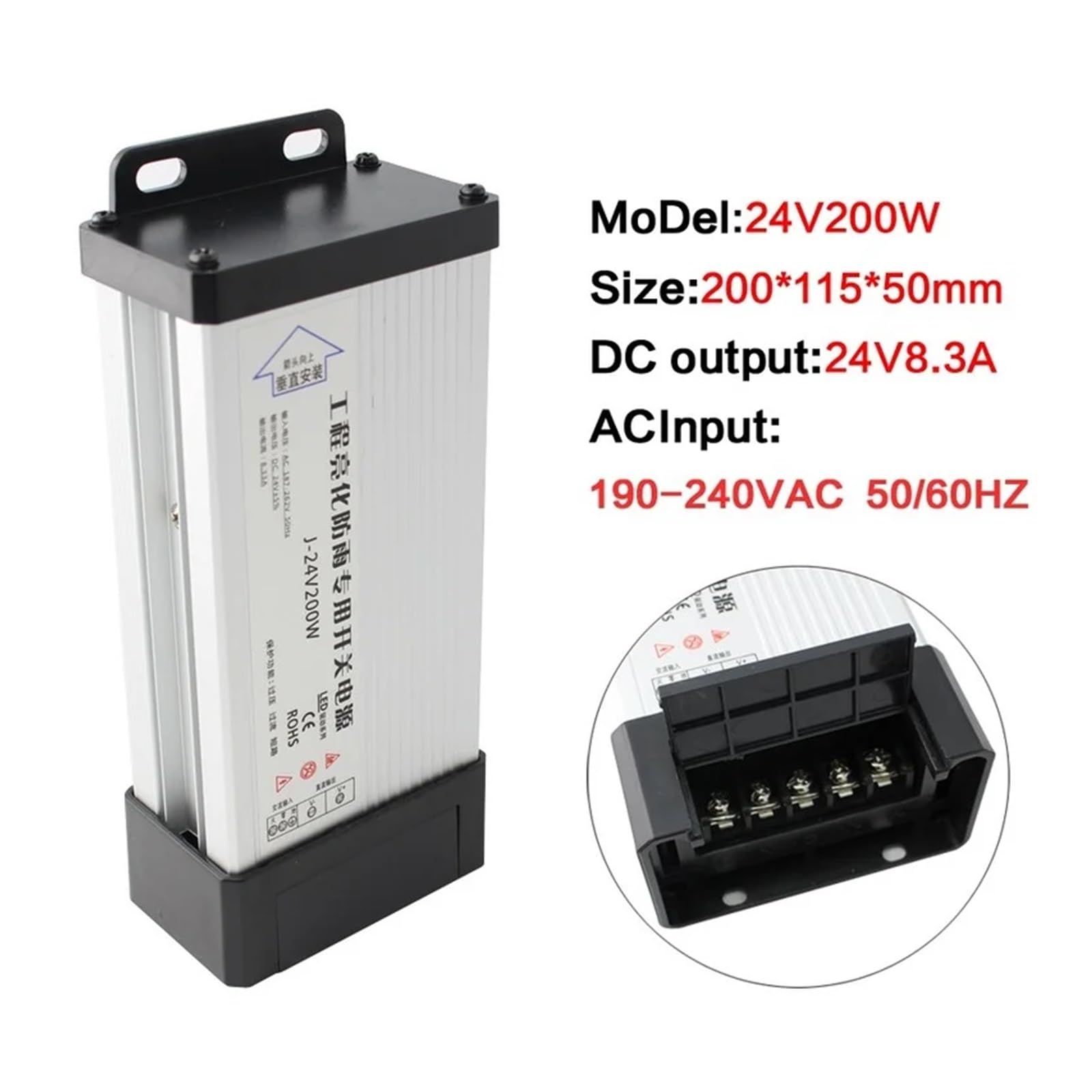 Source d'alimentation Smps 12V 500W, 5V 12V 24V 100W 200W 300W 400W 500W 220V à 5V 12V 24V, Alimentation extérieure étanche à la Pluie(12V 5A 60W)