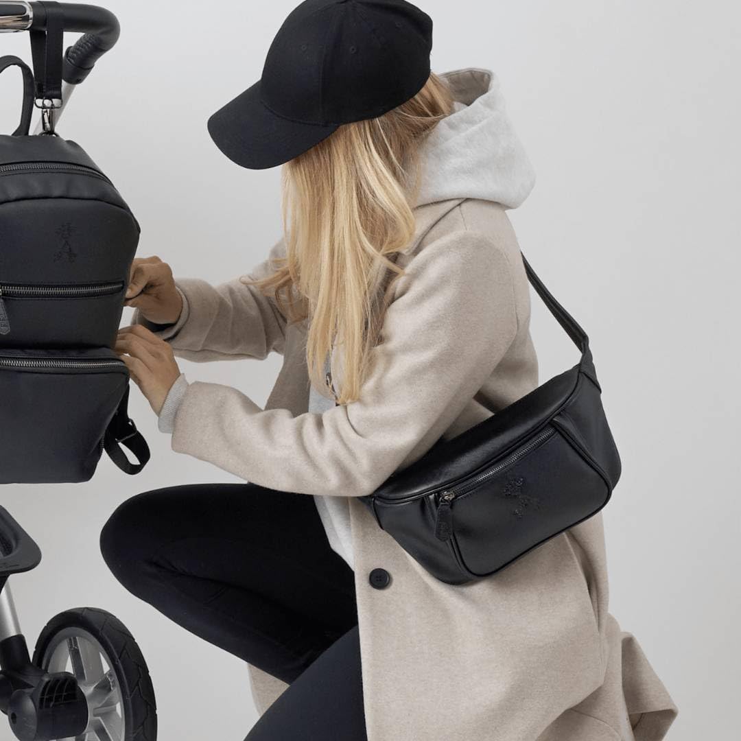 Gigil Inka Buggy-Organizer und Crossbody-Tasche aus veganem Leder – wasserabweisend mit 4 Fächern und Schnellzugriffstaschen – Feuchttasche – Kinderwagen-Organizer (Mitternachtsschwarz)