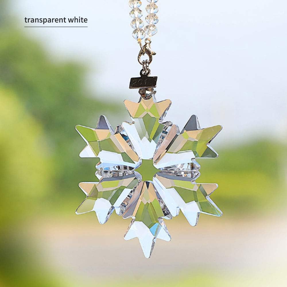 Amazon 車内の装飾ラッキー クリスタルスノーフレーク ペンダント 車 アクセサリーリアビューミラーぶら下げ装飾りカーアクセサリー 水晶飾 おしゃれ プレゼントピンク ルームミラー用デコレーション 車 バイク