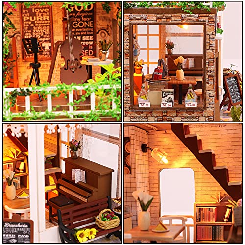 Cuteroom Puppenhaus-Set aus Holz, Puppenhaus, Miniatur, mit Möbeln und Staubschutz, handgefertigt, für Teenager… – Bild 4
