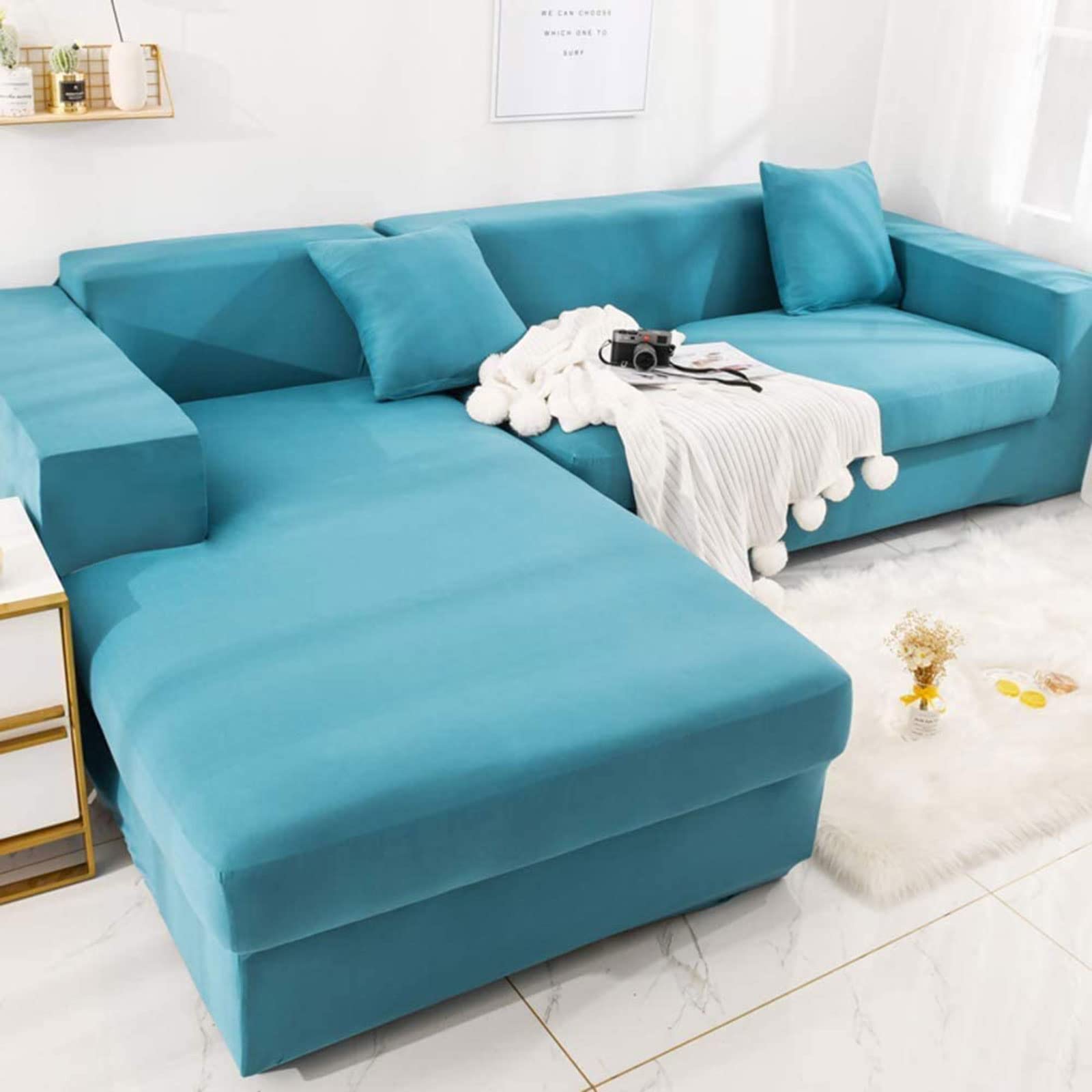 MGEMJMJ Stretch L Shape Sofa Cover,Slipcover Couch 1 Piece Couch Cover,Sectional Couch Covers Jacquard Fabric Sofa Slipcover(Size:sofa 190~230cm(75~91inch),Color:Blue)