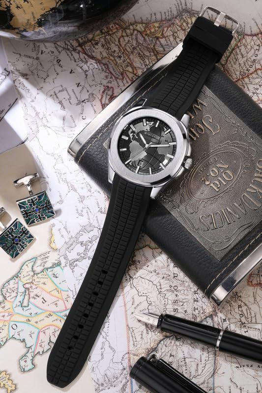 Image of Giordano Stylish World Map Design Analog Watch for Men with Silver Case Round Dial, Textured Silicone Strap, Water Resistant and Date Display Function - GZ-50147