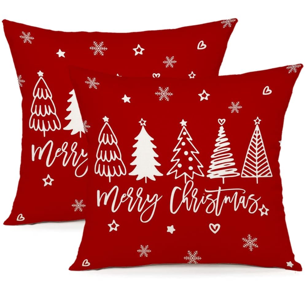 YCOLL Kissenbezug 45x45 2er Set Kissenbezug Weihnachten Kissenbezüge Dekokissen Leinen Kissenhüllen für Deko Weihnachten Sofa Schlafzimmer Couch 45x45 cm