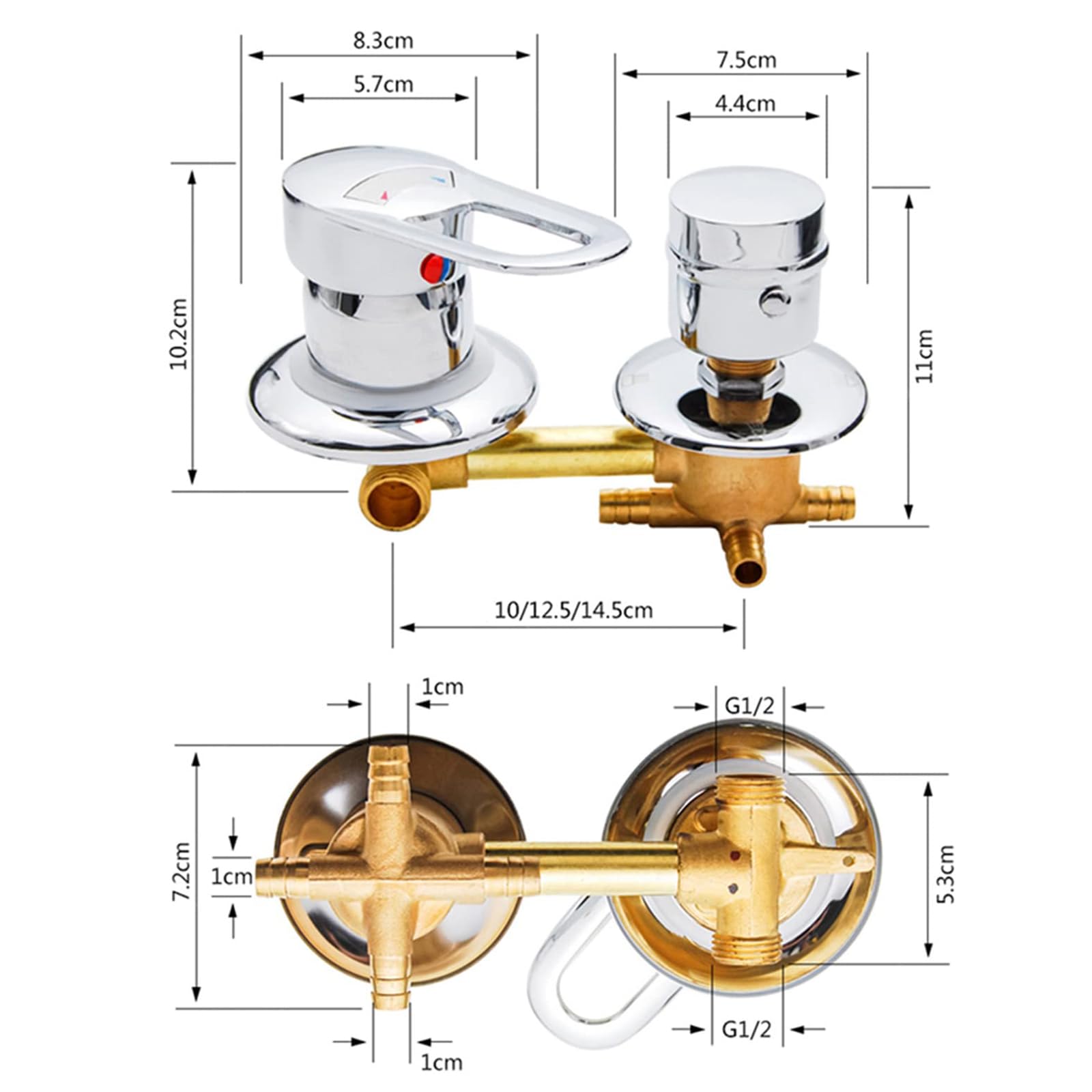 Válvula mezcladora termostática de ducha, desviador de válvula mezcladora de latón, diseño de doble control, espaciado de 10 cm, 12,5 cm, 14,5 cm, para armario de cabina de ducha de baño