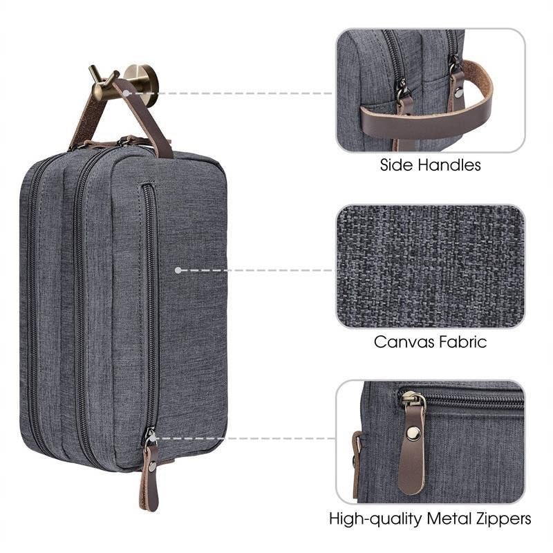 Beauty Case Casual in Tela con Manico in Pelle, Borsa da Viaggio per Uomo, da Bagno e da rasatura, Organizer Impermeabile per Articoli da Toilette da Donna.