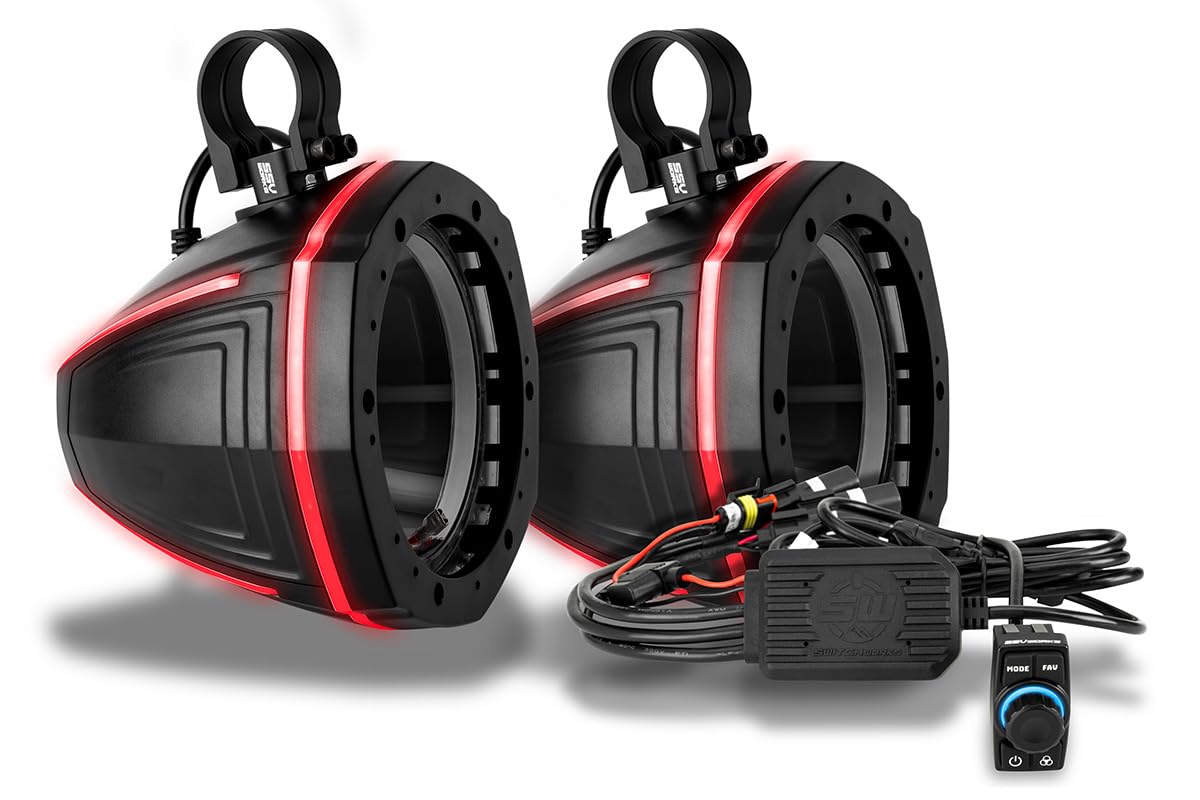 SSV Works LIT-C65U RGB Rocker Switch Controller w/Unloaded V-Series RGB Lighted Speaker pod Enclosures w/ 1.75