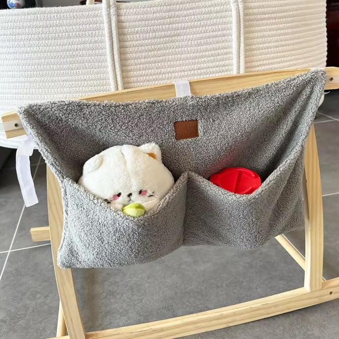 Adm&Eve Bedside Diaper Caddy - Teddy Material With 2 Compartments for Baby Carrier, Crib, Stroller & Changing Table, Hanging Storage Organizer (Grey)