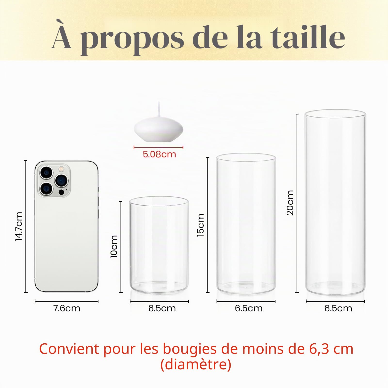 Photophore Bougeoirs Verre Vase Cylindrique: Hewory Set de 6 Porte Bougie pour Centre de Table Noel Mariage, Supports pour Bougies Piliers Transparent Vase en Verre Bougie Flottante
