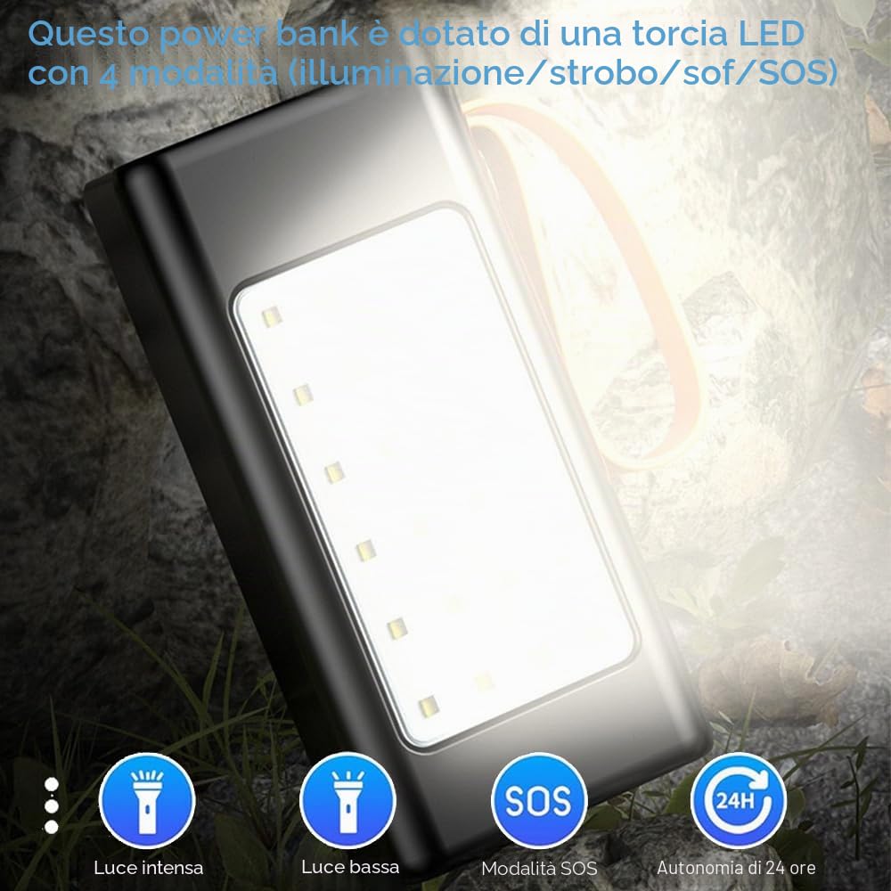Power Bank 100000mAh Batteria Di Grande Capacità Per Viaggi E Campeggio 4 Uscite E 3 Ingressi Caricabatterie Portatile A Ricarica Rapida Da 22,5 W Compatibile Con IPhone E A(Size:100000mAh,Color:Nero)