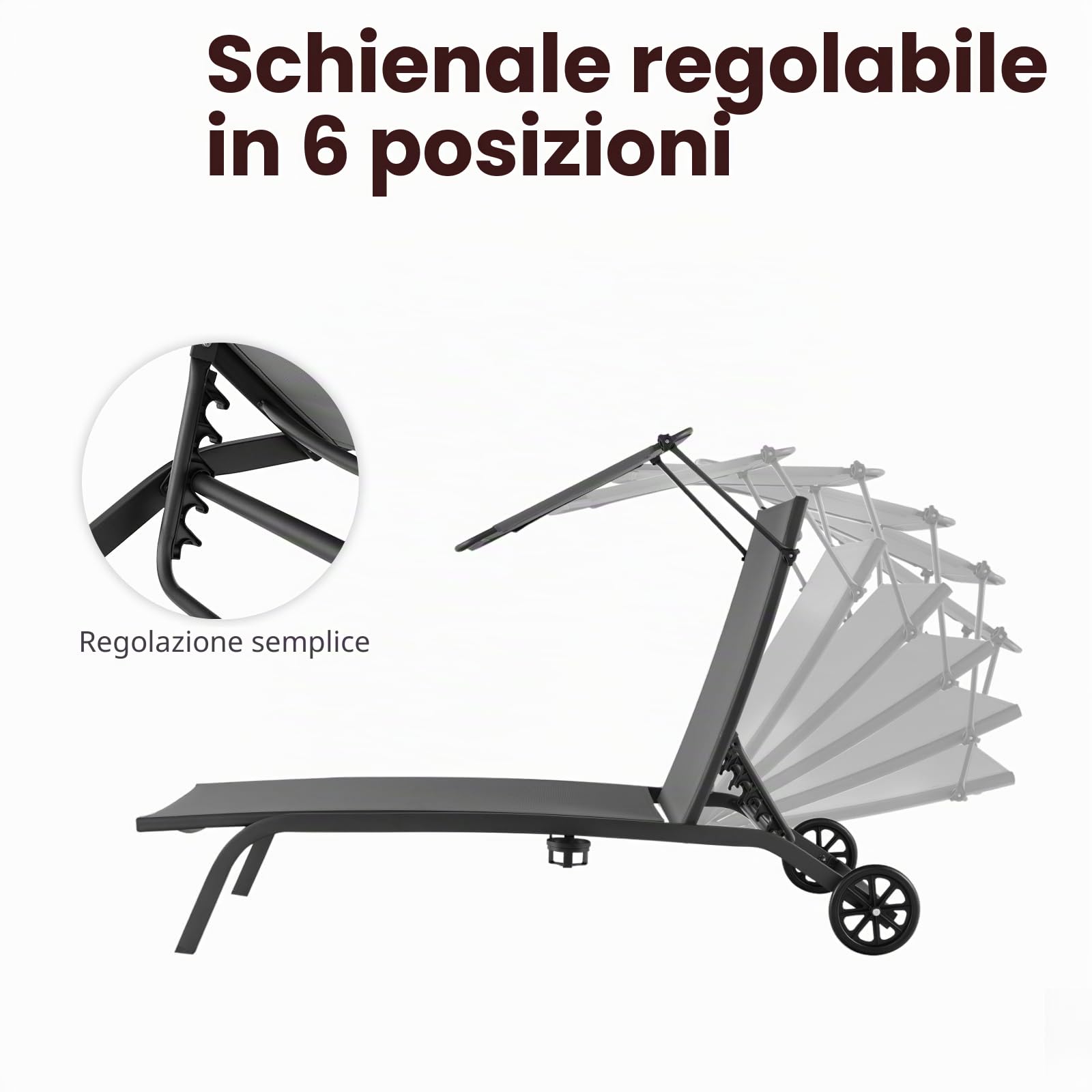 KOMFOTTEU Lettino Prendisole con Ruote e Tettuccio Parasole，Grigio：1 | Sedia a Sdraio con Portabicchiere, Schienale Regolabile in 5 Livelli, in Tessuto Textilene, Portato 150 kg, da Giardino