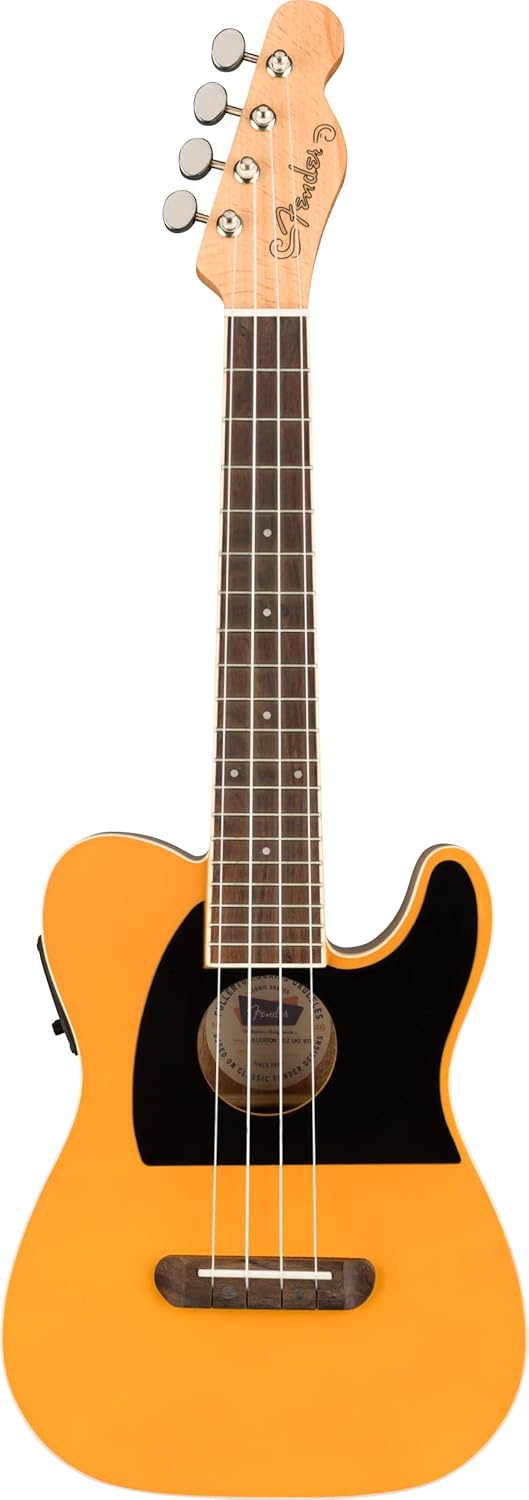 Fender Fullerton Telecaster Concert Size Ukulele - Butterscotch Blonde Bundle with Gig Bag, Tuner, and Austin Bazaar Instructional DVD