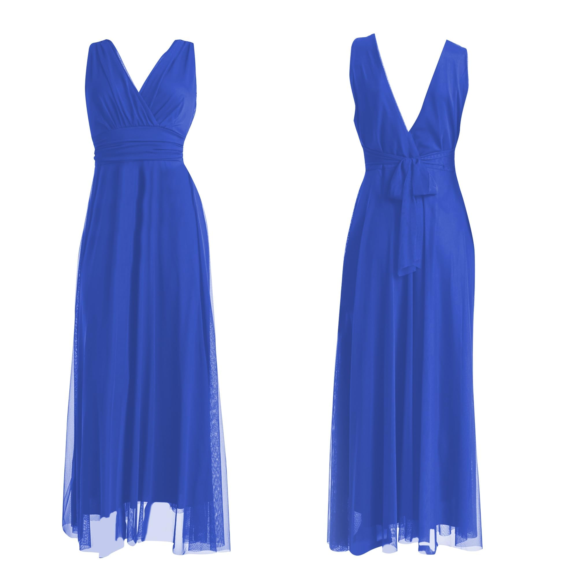 Abito Lungo da Cerimonia Donna in Tulle Elasticizzato con Scollo a V – Made in Italy