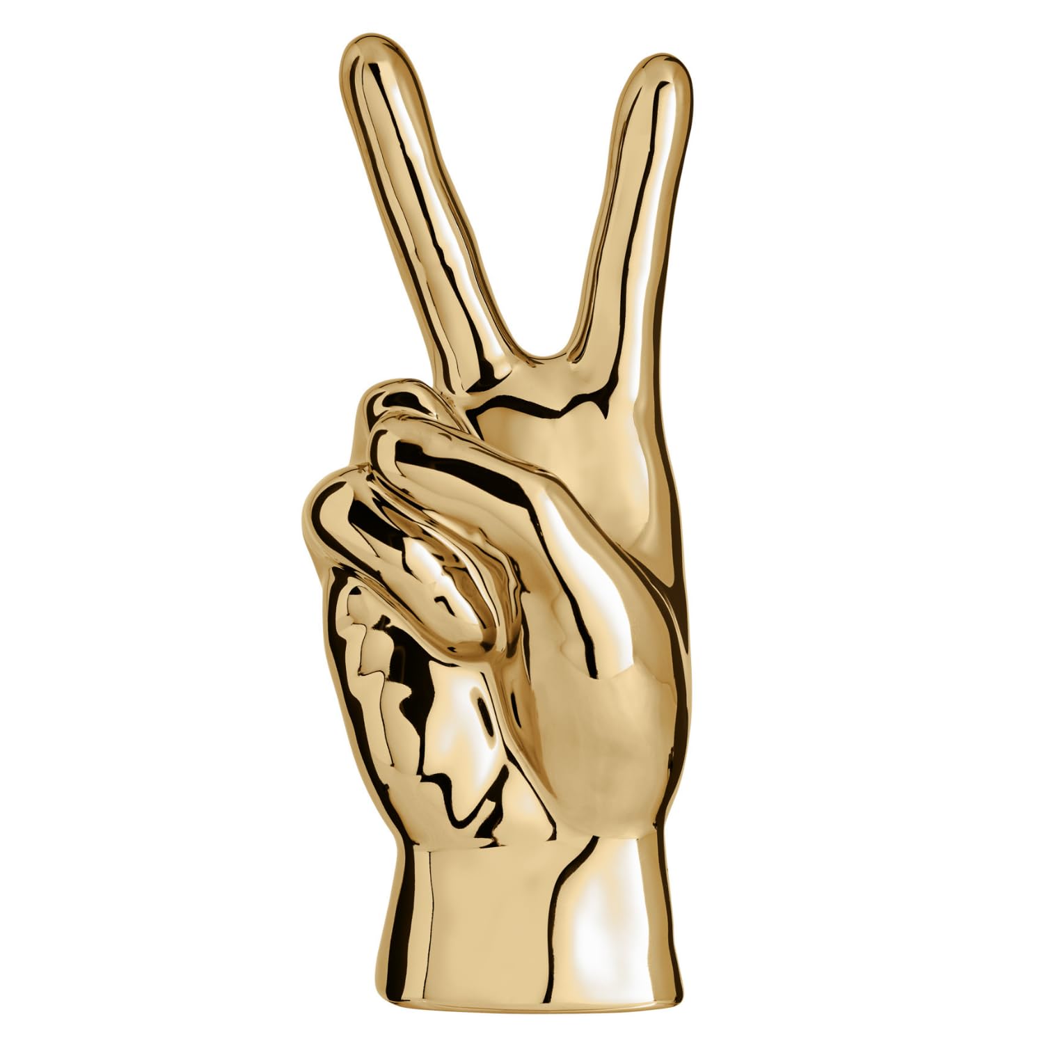 Torre & TagusGesture Peace Sign Decor Ceramic Hand Sculpture for Desktop & Shelf Decoration, 10-inch Height, Gold