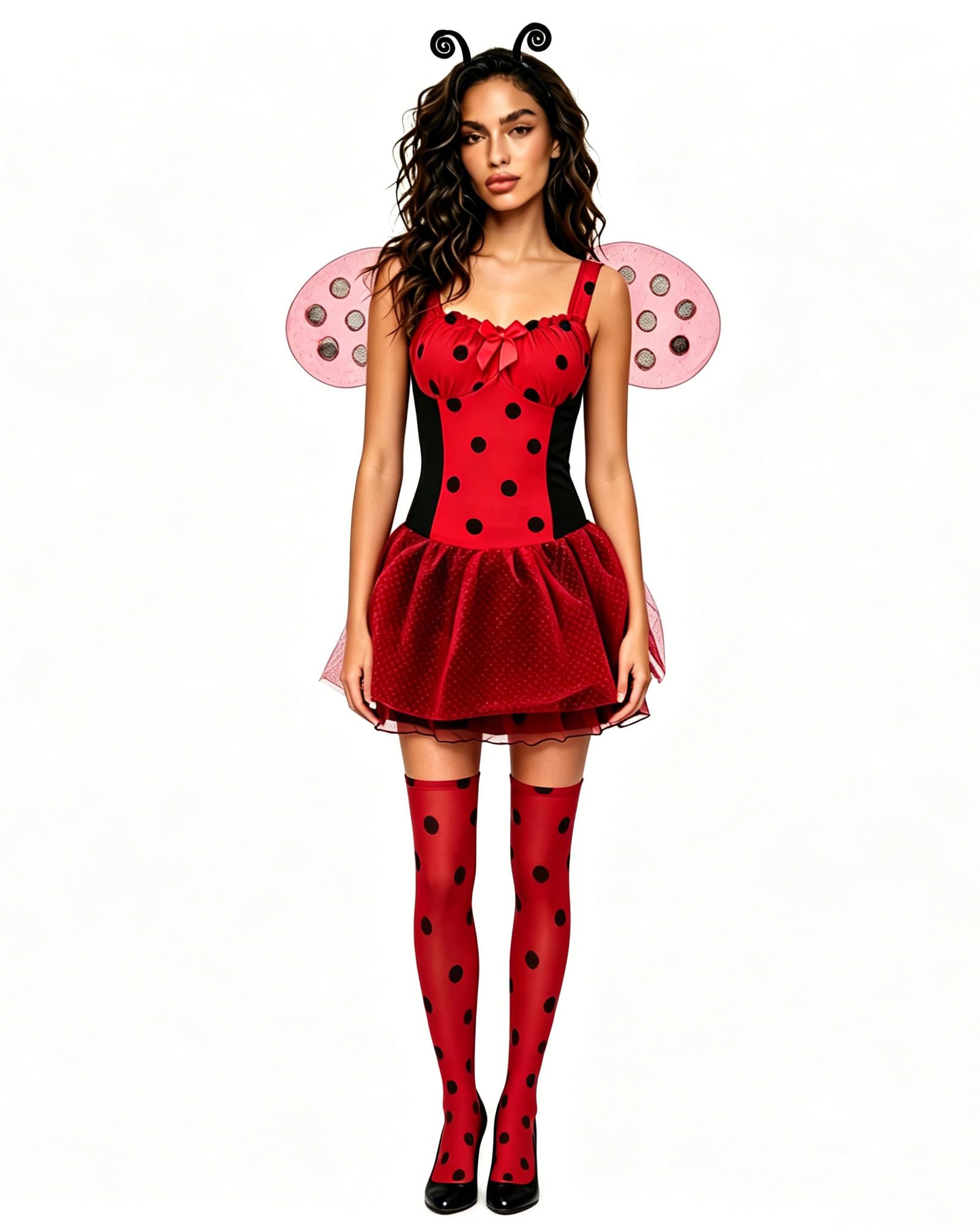 Halloween Bee Costume for Women Ladybug Cosplay Dress with Wings (H-Red, L) — image 1