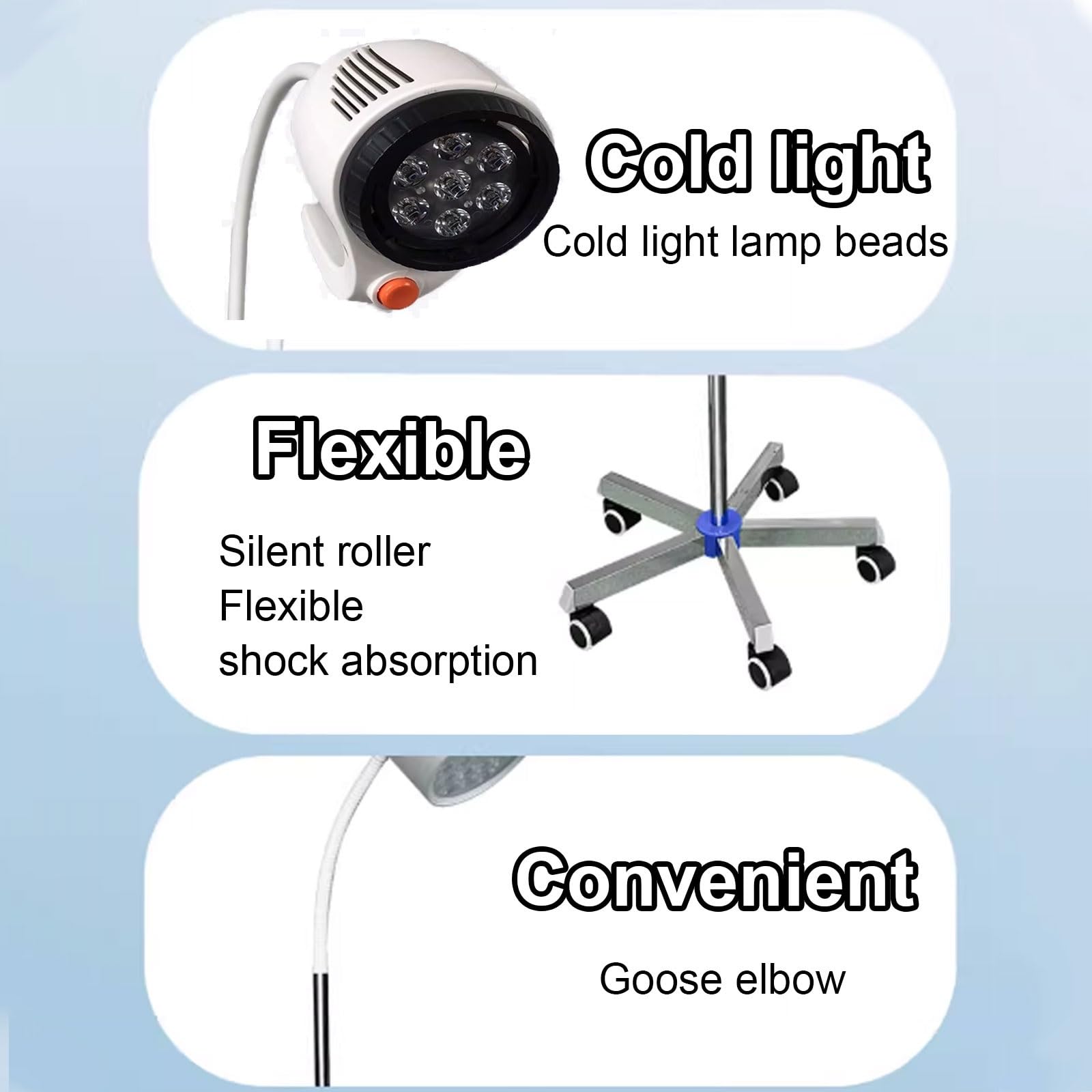 Lampada Chirurgica Mobile Dells'esame Del LED Visita A Collo D'Oca Luminosità E Angolazione Della Testa Della Lampada Regolabili per Impianti Dentali E Assistenza