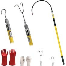 4 FT High Voltage Insulated Rescue Hook Withstands 35KV,ASTM F711 Compliant Fiberglass Rescue Pole with 3 Style Hooks, UL-Certified Hotstick Rescue Hook with 10KV Insulated Gloves