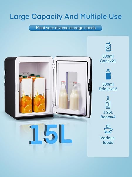 Mini Fridge 15L/21 Cans Mini Fridge for Bedrooms, Upgrade AC+12V DC Power Small Fridge for Dorm, Car, Office, Travel | Max & ECO Mode, Thermoelectric Cooler and Warmer | for Skincare, Beauty, Drink - 2