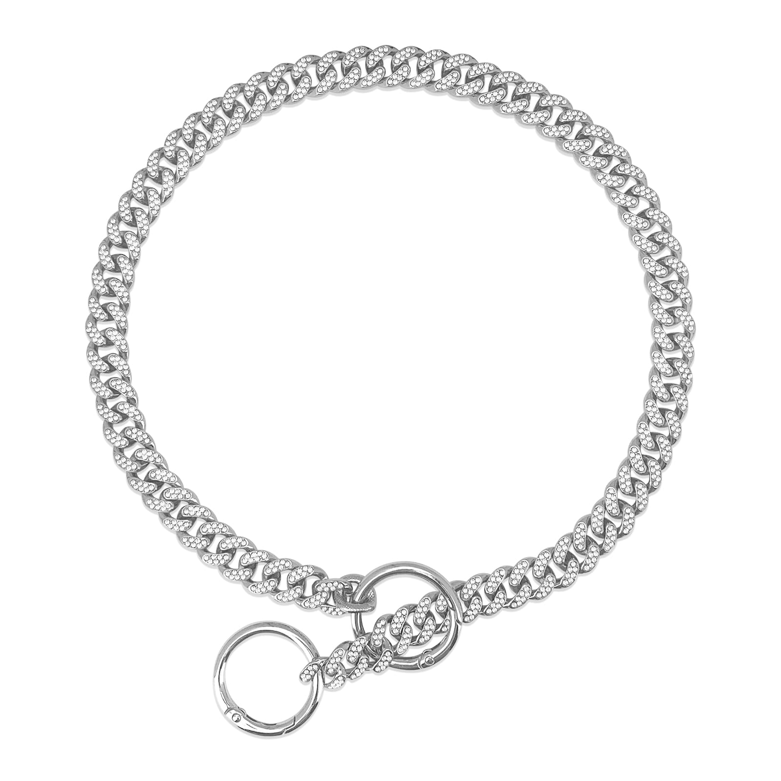 Dog Chain Silver Cuban Collars,Walking Silver Dog Metal Chain Choke Collar with Design Secure Buckle,Pet Cuban Crystal Collar Necklace Accessories for Small Medium Large Dogs Cats