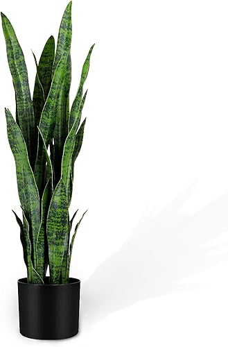 Miniatura 10 de KOL Sansevieria artificial de 3 pies, 2 unidades, plantas de serpiente falsas para interiores y exteriores, 32 hojas gruesas realistas de 35