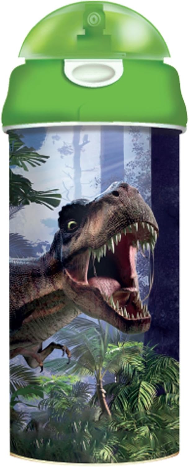 3D LiveLife Drinking Bottle - T-Rex Scene from Deluxebase. Dinosaur 20oz Tumbler with Lenticular 3D Image, BPA Free Reusable Water Bottle with Easy to Use Straw Lid.