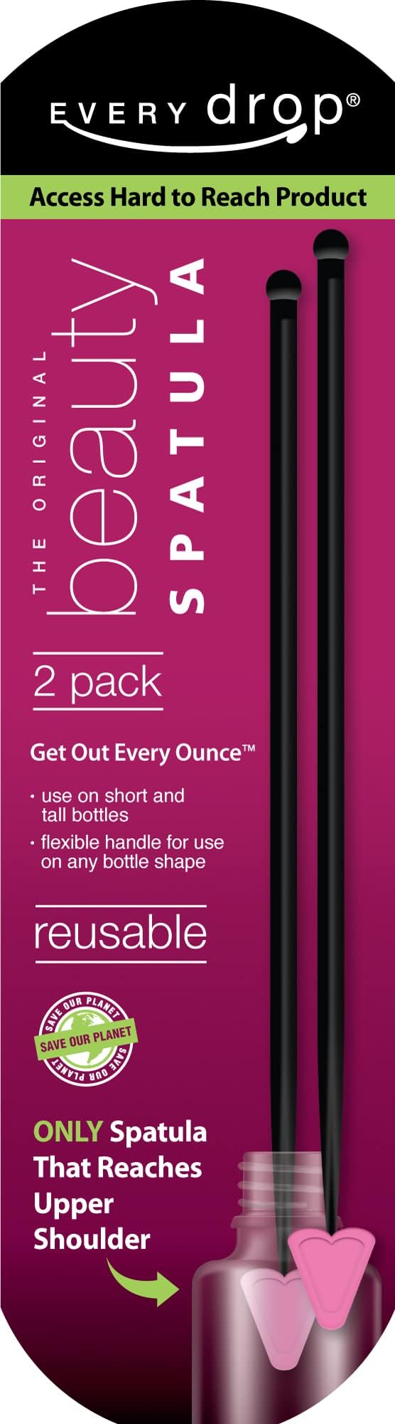 Every drop Beauty Spatula, Get Hard to Reach Beauty Products Out of Bottle, Washable and Reusable, 2 Spatulas