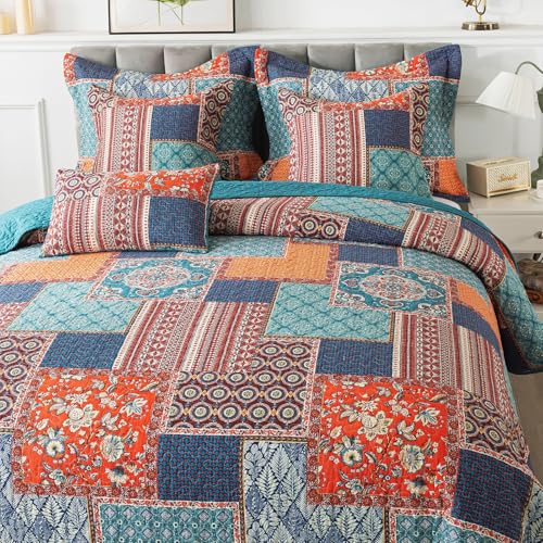 BEDIFANY 3 Pieces Cotton King Size Quilt Sets, Lightweight Bedspread King Size Soft Farmhouse King Quilt Bedding Sets for Bed Decorations for All Seasons,Orange