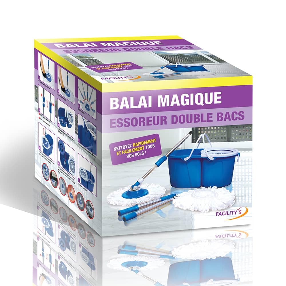 Balai serpillière Microfibre avec Seau essoreur Bleu Double bac Bleu