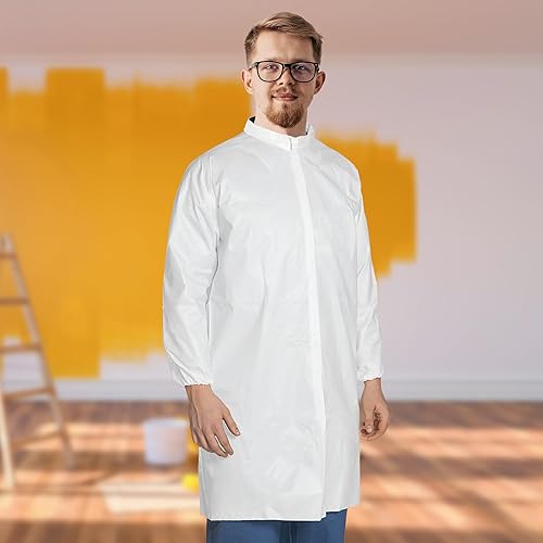 Miniatura 7 de AMZ Disposable Lab Coat, Medium. Pack of 10 White Disposable Lab Coats for Adults. 60 GSM Microporous Disposable Coats Medical PPE with Elastic