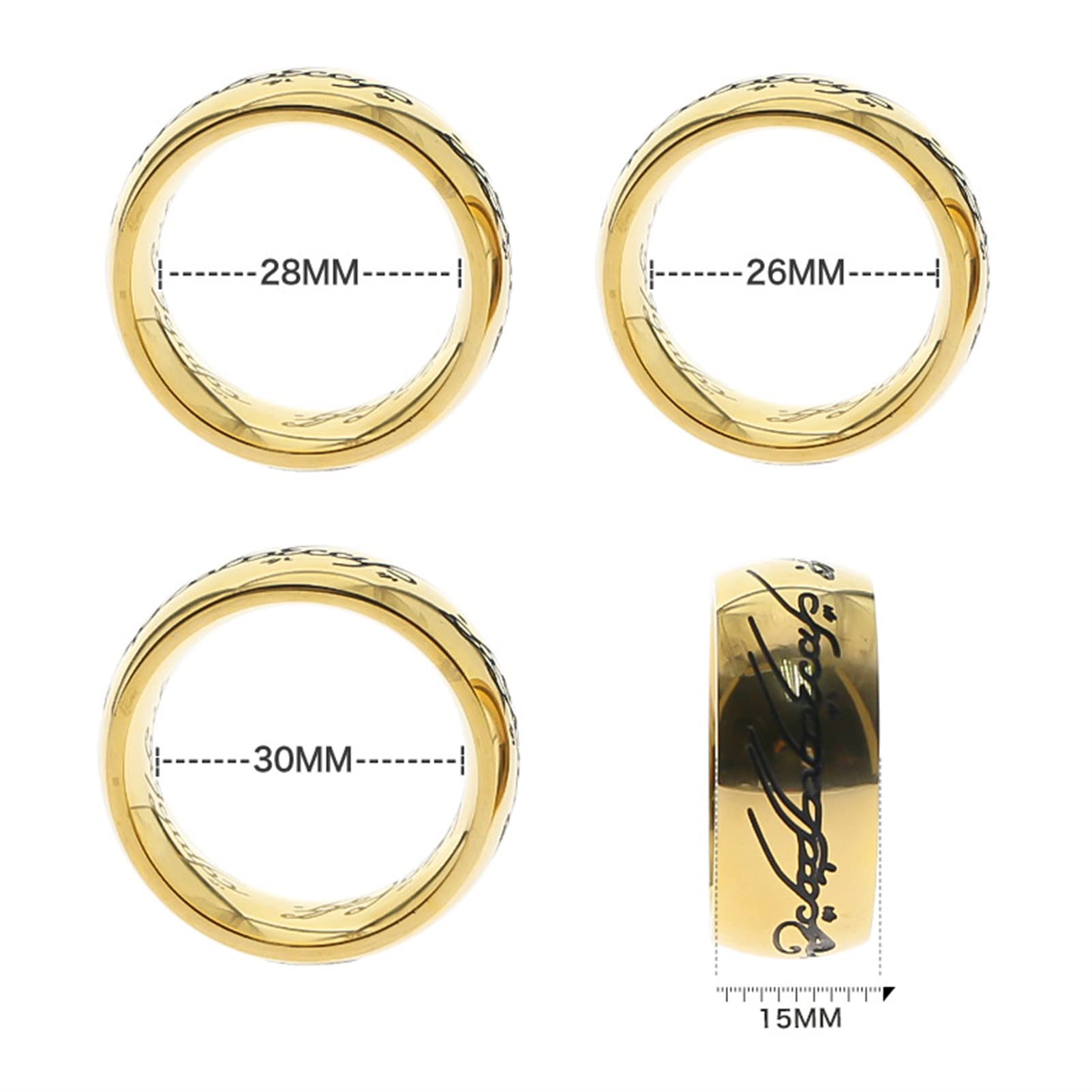 BOLNL 304 Edelstahl Alphabet Penis Ringe Cockring, 26mm/28mm/30mm Metall Bondage Eichelring Enhancer Keuschheit Ringe Intimschmuck SM Erotik Verzögerung Sexspielzeuge für Männer,Gold,30 mm