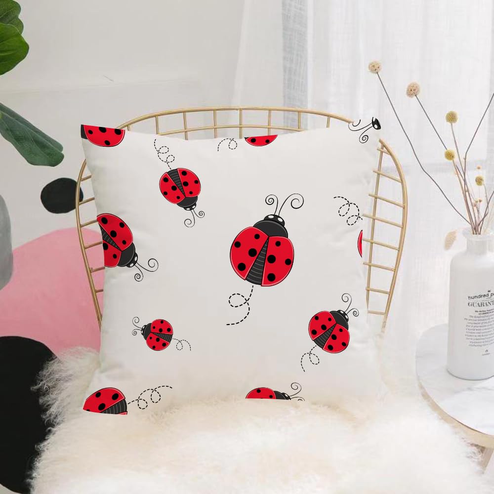 HYOSXW Cushion Cover,Throw Pillow Case Home Decorative for Living Room Bedroom Sofa Chair 16X16 Inch,Ladybugs, Ladybug with Dotted Wings Swirls,Pillowcase 40X40cm