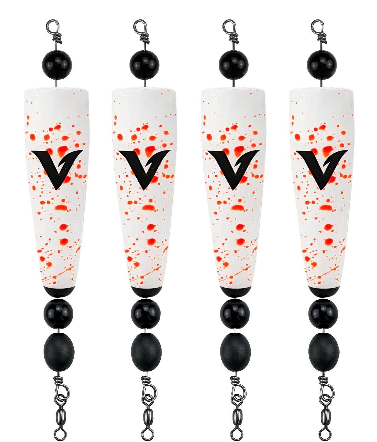 Photo 1 of 4 Pack Pre-Rigged Popping Corks for Fishing, Steel Wire Leader Saltwater Fishing Cork Float with Rattling Beads, Weighted Popping Cork for Redfish Trout Snook (White with Orange Splatter, 4" (1/2oz))